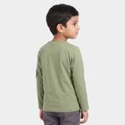 Boys Olive Green Cotton Round Neck Regular T-Shirt, Olive, small