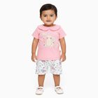 Infant Girl Soft Pink Cotton Peter Pan Collar Casual Shorts Set, Pink, small