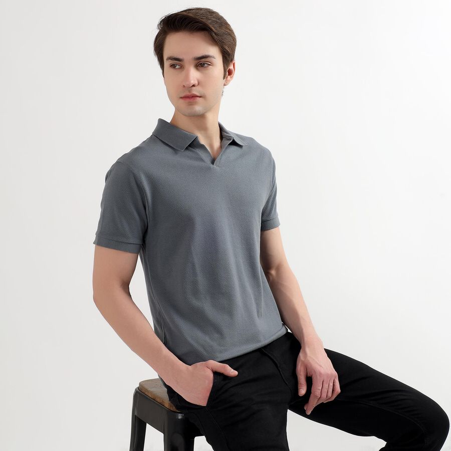 Men's Polo Collared Half Sleeves T-Shirt, गहरा ग्रे, large image number null