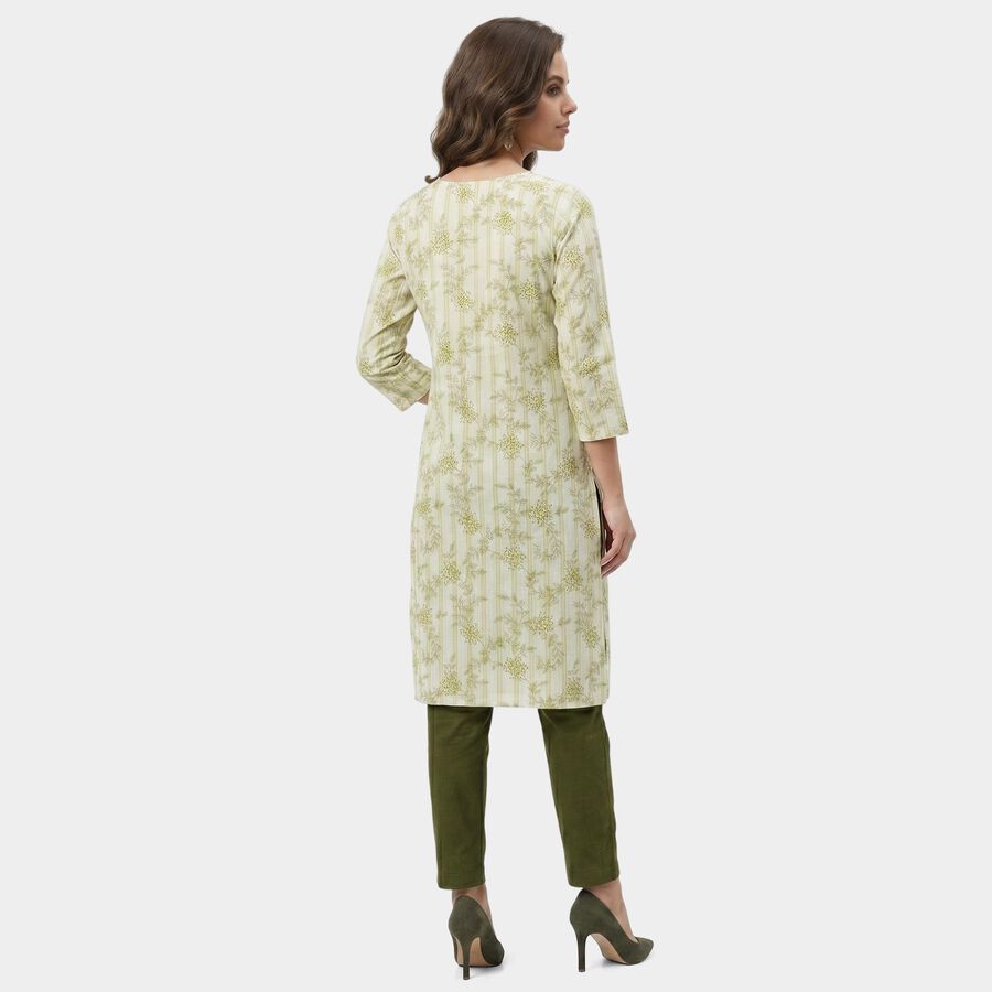 Women's Light Green Round Neck Floral Printed Kurta, Light Green, large