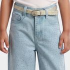 Girls' Light Blue Wide Leg Studded Jeans, Light Blue, small