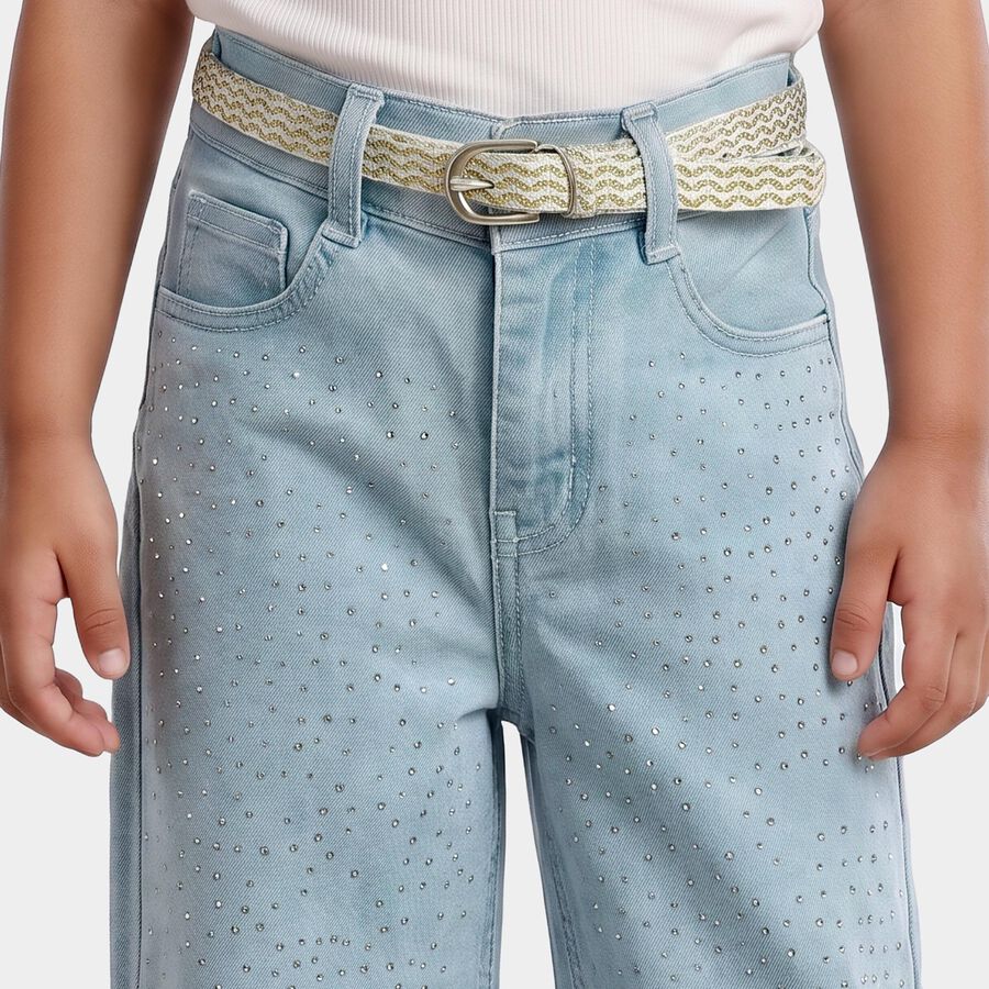 Girls' Light Blue Wide Leg Studded Jeans, Light Blue, large