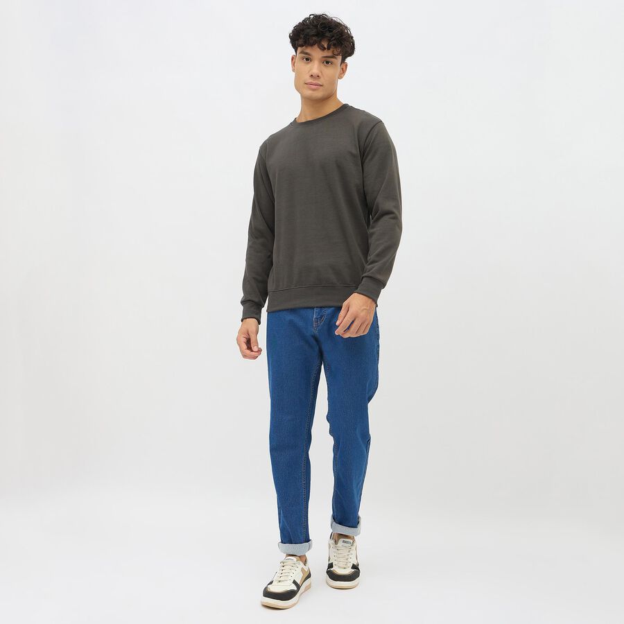 Men's Dark Charcoal Grey Crew Neck Casual Sweatshirt, Dark Grey, large image number null