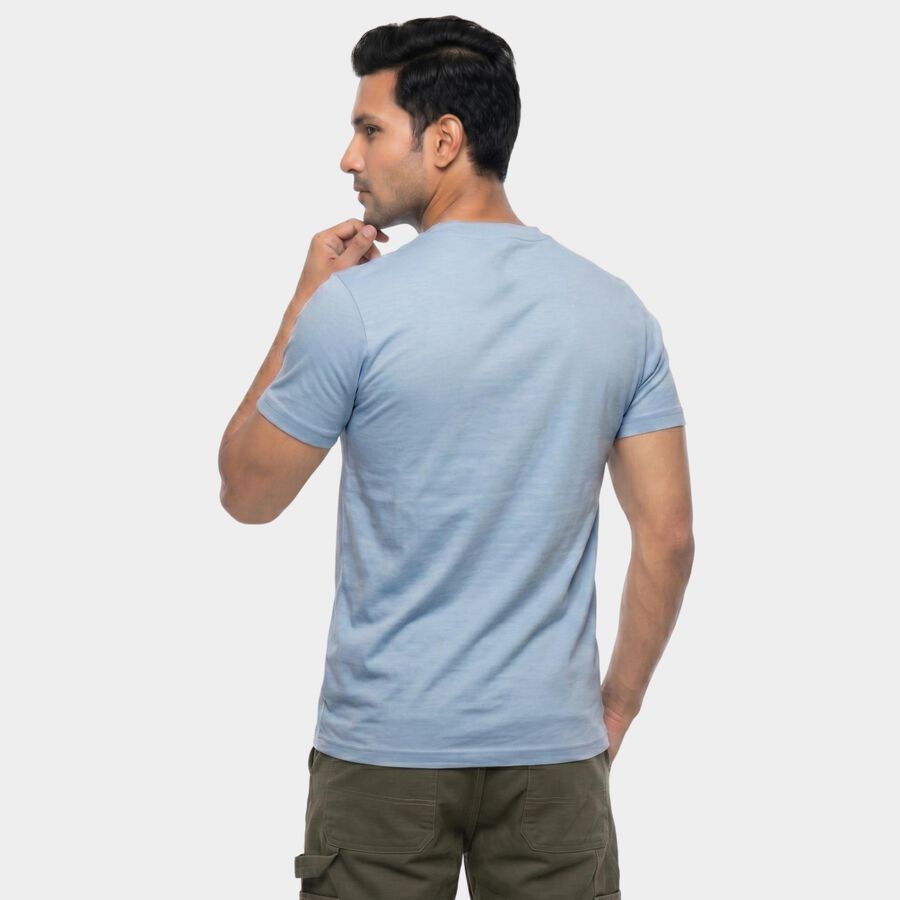 Men's Blue Round Neck Regular T-Shirt, Sky Blue, large