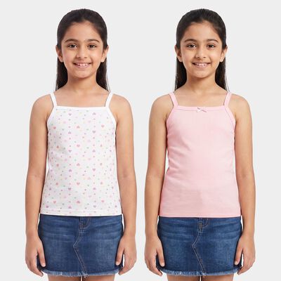 Girls' Pink Cotton Sleeveless Square Neck Vest