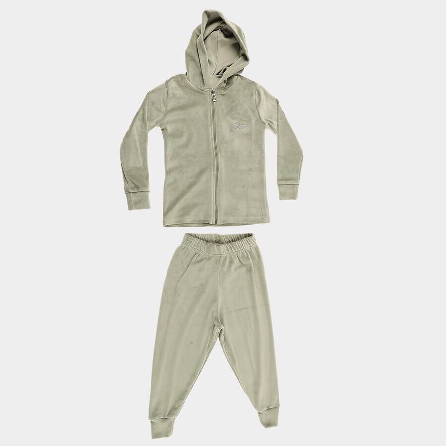 Girls Muted Sage Green Zip-Up Hoodie Casual Hipster Set, Light Green, large image number null