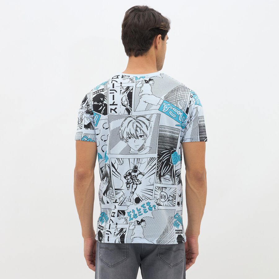 Men's Light Blue Cotton Round Neck Graphic Printed T-Shirt, Sky Blue, large image number null