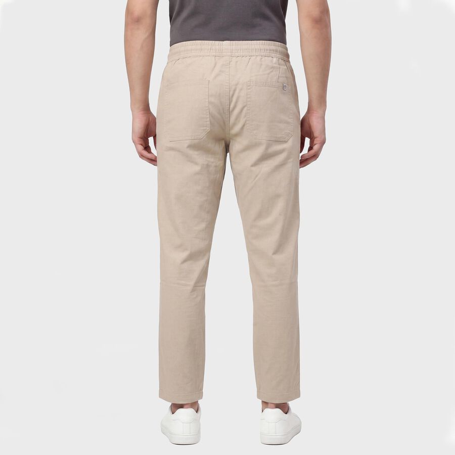 Men's Beige Slim Fit Casual Trousers, गहरा पीला, large