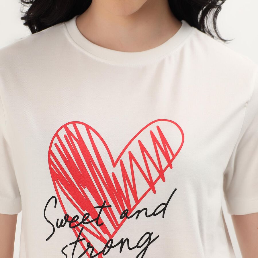 Ladies' Round Neck T-Shirt, Off White, large