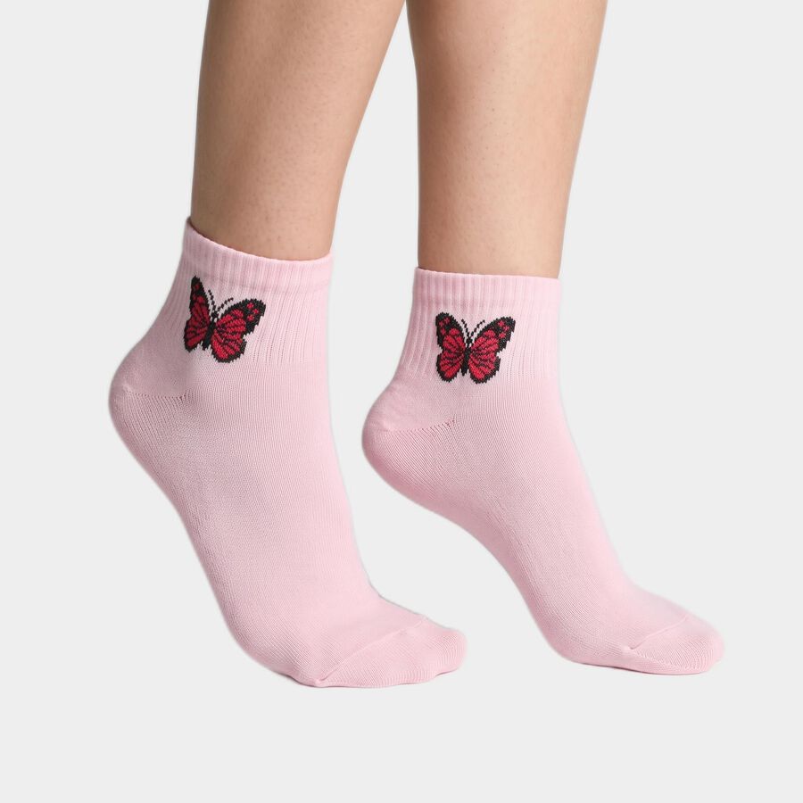 Women's Assorted Regular Fit Butterfly Print Pack of 3 Socks, चुनिंदा, large
