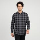 Men's Grey Cotton Long Sleeve Spread Collar Casual Shirt, गहरा ग्रे, small