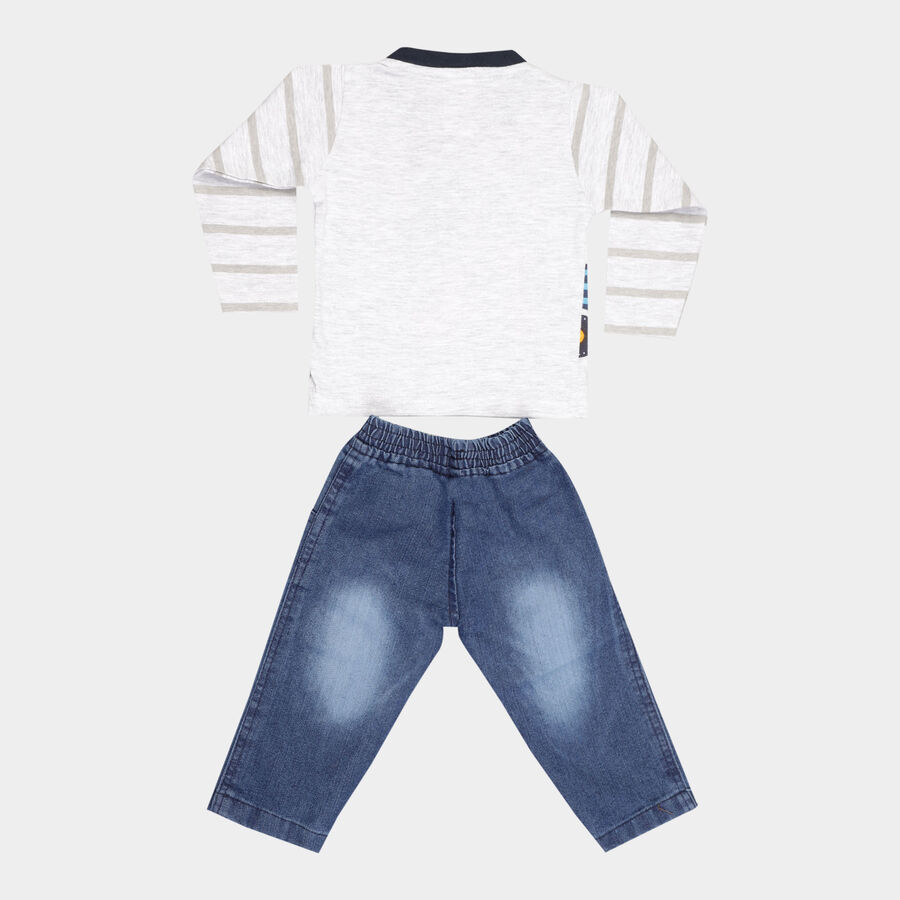 Infants Cotton Baba Suit, Melange Light Grey, large image number null