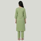 Women's Green Cotton Embroidered Ethnic Set, Light Green, small