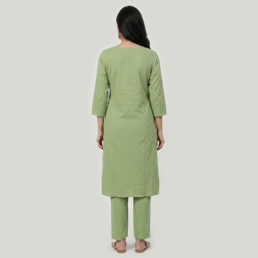Women's Green Cotton Embroidered Ethnic Set, Light Green, large