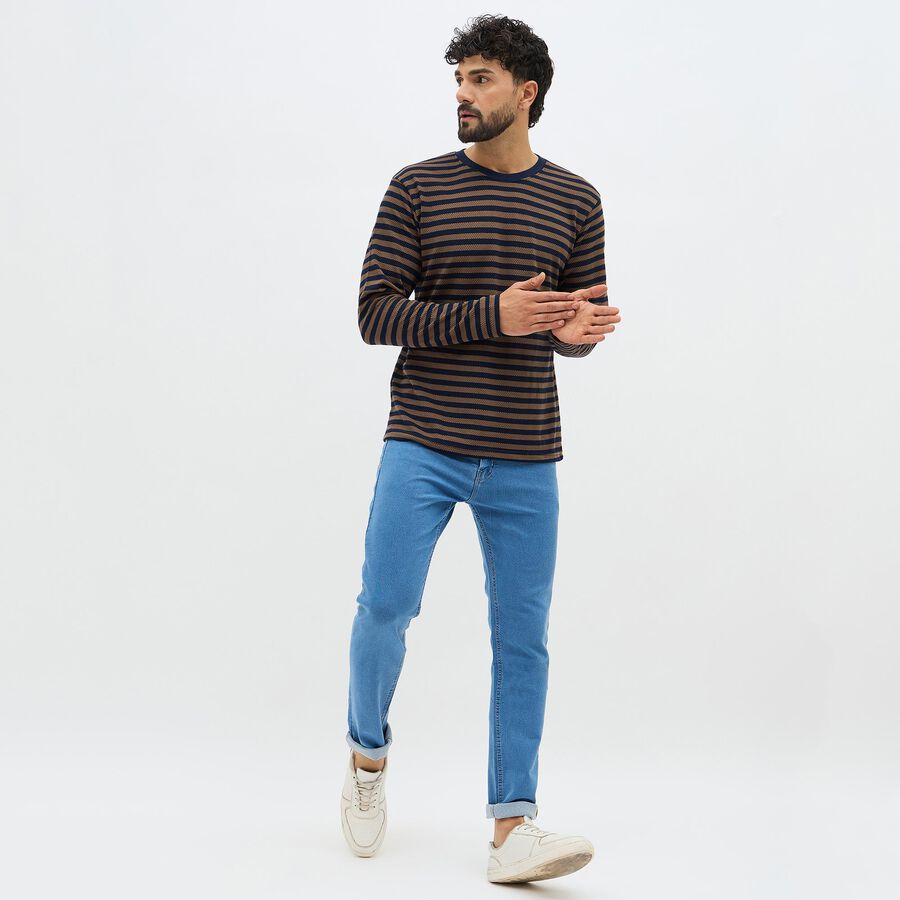 Men's Brown and Navy Crew Neck Casual T-Shirt, Khaki, large image number null