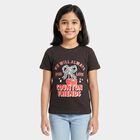 Girls Black Cotton Round Neck Regular T-Shirt, चारकोल, small