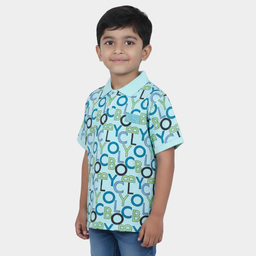 Boys Light Blue Cotton Polo Neck Polo Boys T-Shirt, एक्वा, large