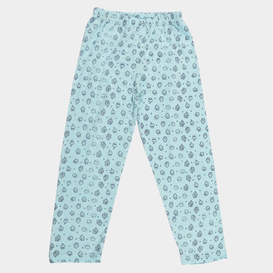Girls' Light Aqua Blue Cupcake Printed Cotton Blend Pyjama, Light Green, large image number null