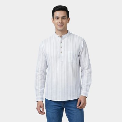 Men's White Mandarin Collar Solid Kurta