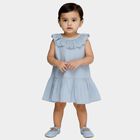 Infants' Light Blue Cotton Lace Neck Tiered Frock, हल्का नीला, small image number null