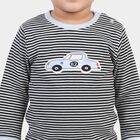Infants' Blue 100% Cotton Round Neck Striped Baba Suit, रॉयल ब्लू, small