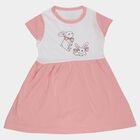 Girls' Pink Fit and Flare Rabbit Printed Frock, गुलाबी, small