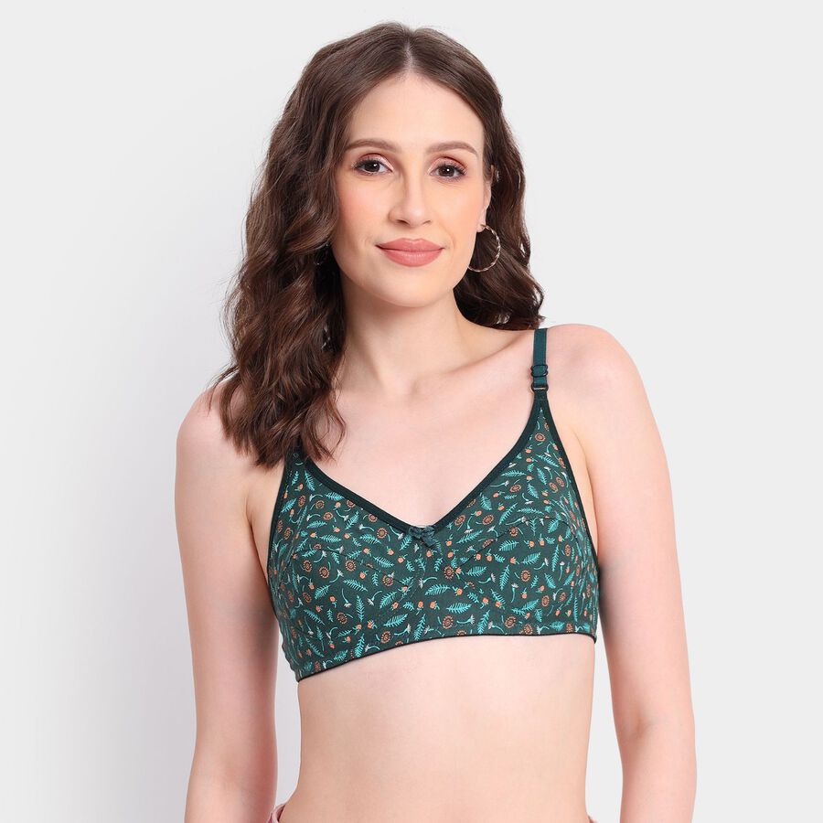 Ladies' 100% Cotton Non-Padded Bra, Dark Green, large image number null
