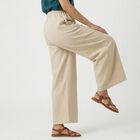 Women's Beige Wide-Leg Elastic Waist Palazzos, Beige, small