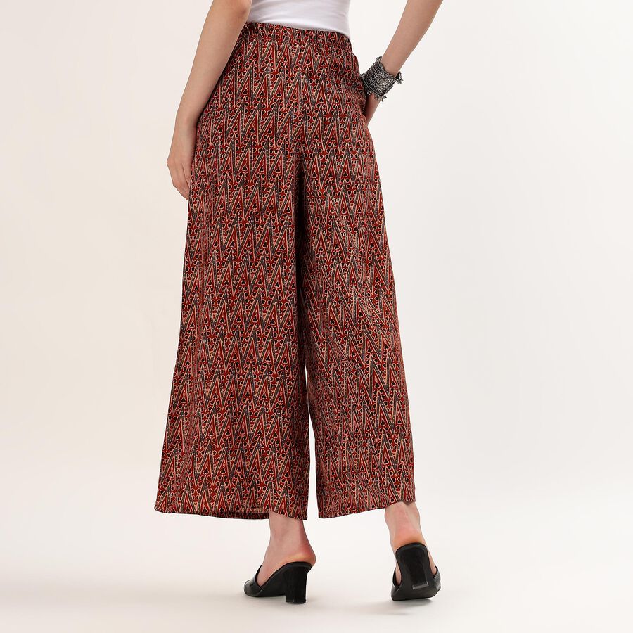 Women's Rust Flared Printed Elastic Waist Palazzos, रस्ट, large