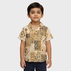 Boys Beige and Brown Cuban Collar Casual Shirt, Off White, small