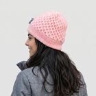 Women's Pink Floral Embellished Beanie Cap, हल्का गुलाबी, small