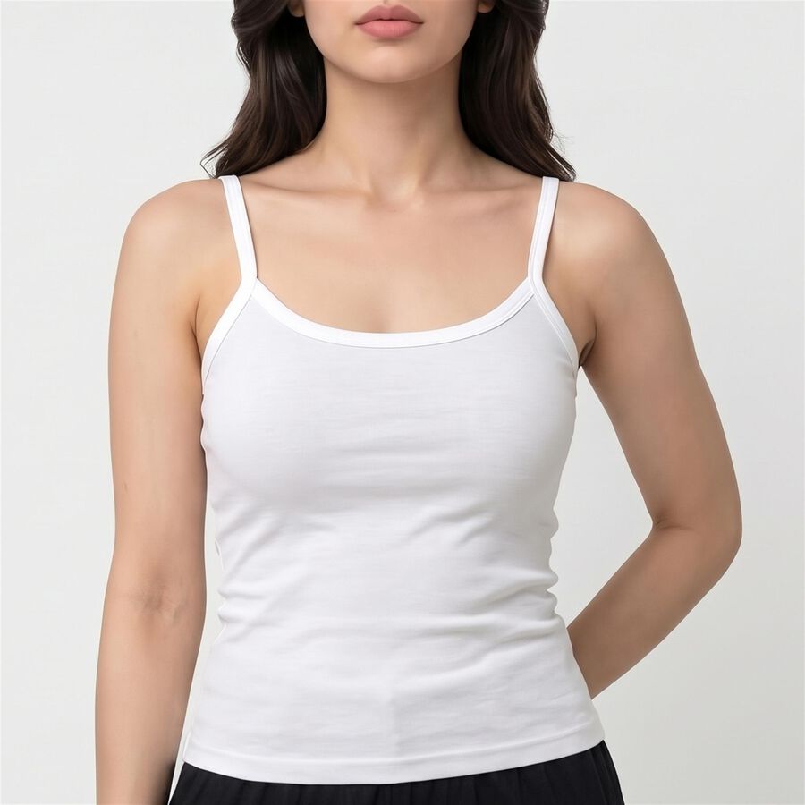 Women's White Cotton Scoop Neck Camisole Slip, सफ़ेद, large