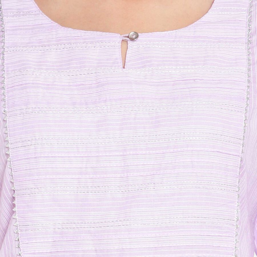 Cotton Embroidered 3/4Th Sleeves Kurta, Purple, large image number null