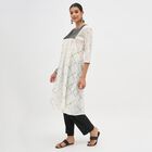 Women's White Cotton Round Neck Embroidered Kurta, Off White, small image number null