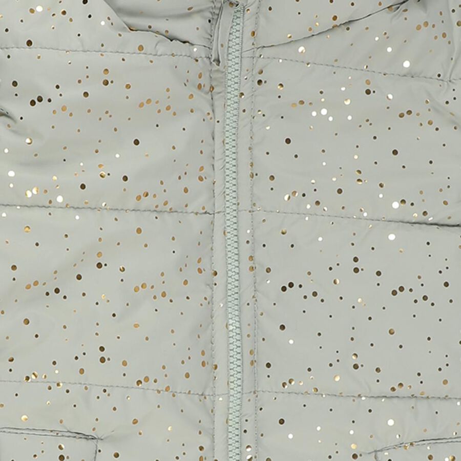 Girls' Light Sage Green Hooded Glitter Puffer Jacket, Light Green, large image number null