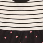 Infants' Black and White Striped Cotton Cat Print Frock, Dark Grey, small image number null