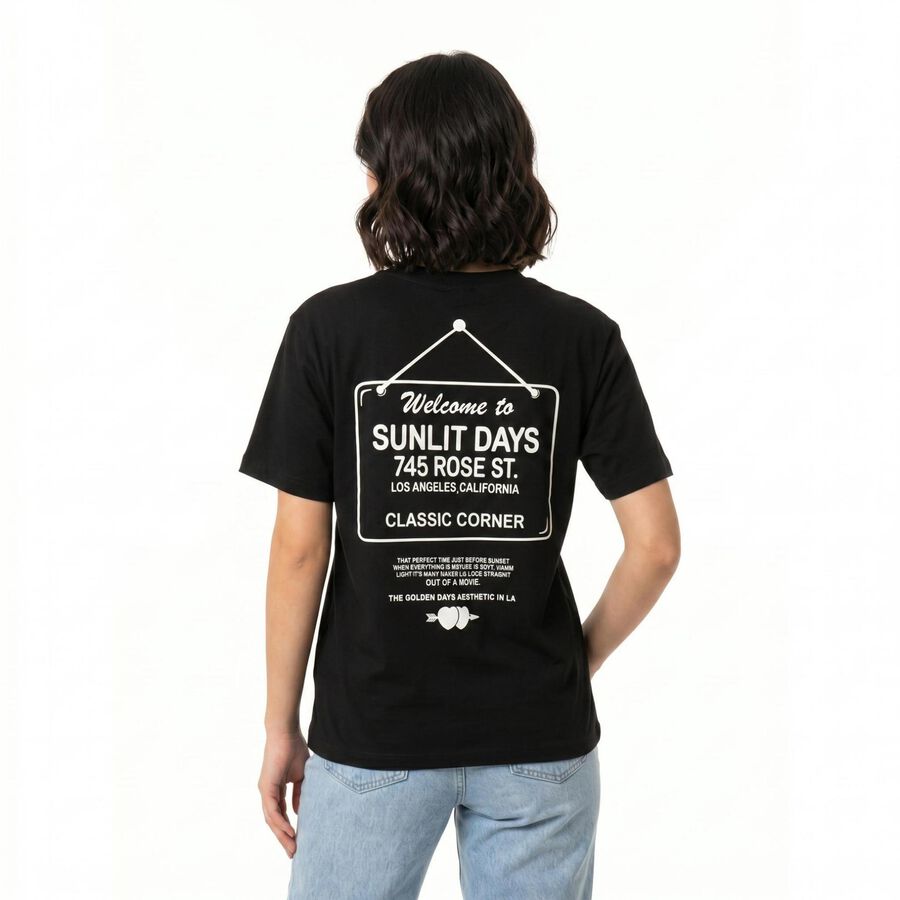 Women's Black Round Neck Regular T-Shirt, काला, large