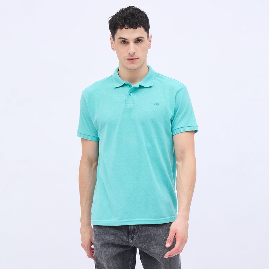 Men's Bright Aqua Green Polo Neck Solid T-Shirt, Aqua, large image number null