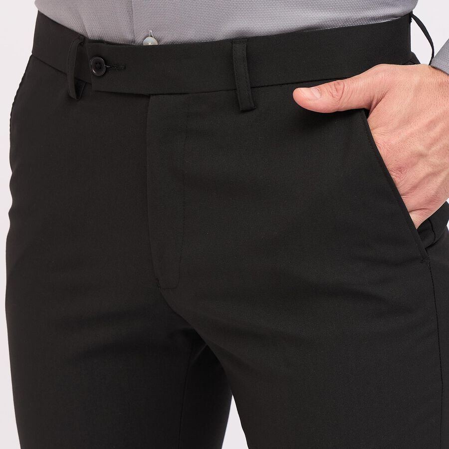 Men's Fixed Waist Slim Fit Formal Trousers, काला, large image number null
