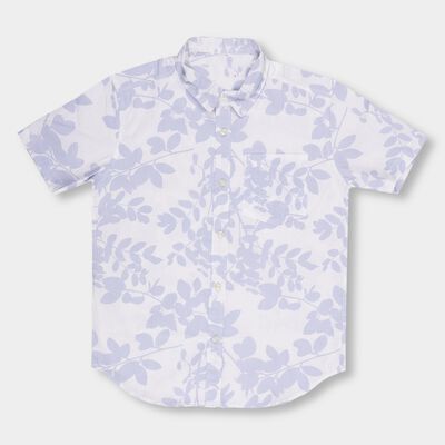 Boys Light Blue and White Cotton Half Sleeve Regular Collar Casual Shirt