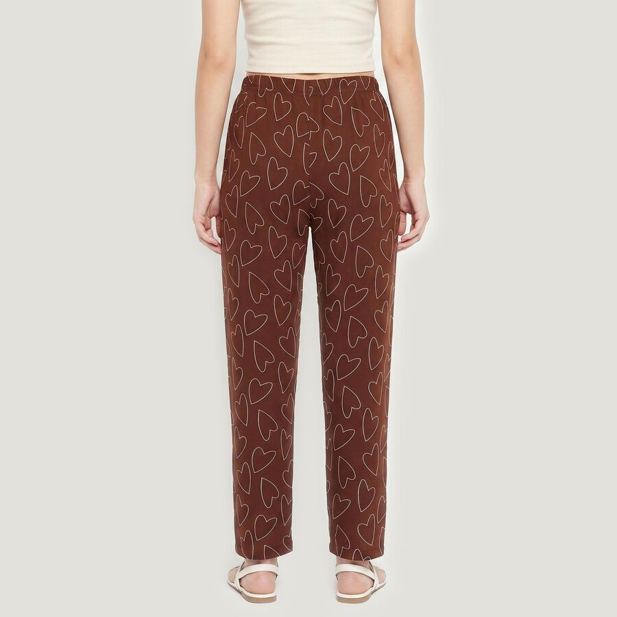 Women's Brown Straight Fit Heart Printed Pyjama, भूरा, large