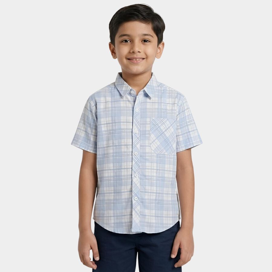 Boys Light Blue Button-Down Casual Shirt, Light Blue, large