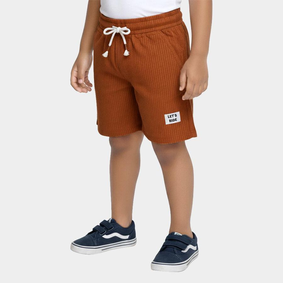 Boys' Rust Orange Ribbed Elastic Waist Bermuda Shorts, भूरा, large image number null