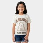 Girls White Round Neck Regular T-Shirt, सफ़ेद, small