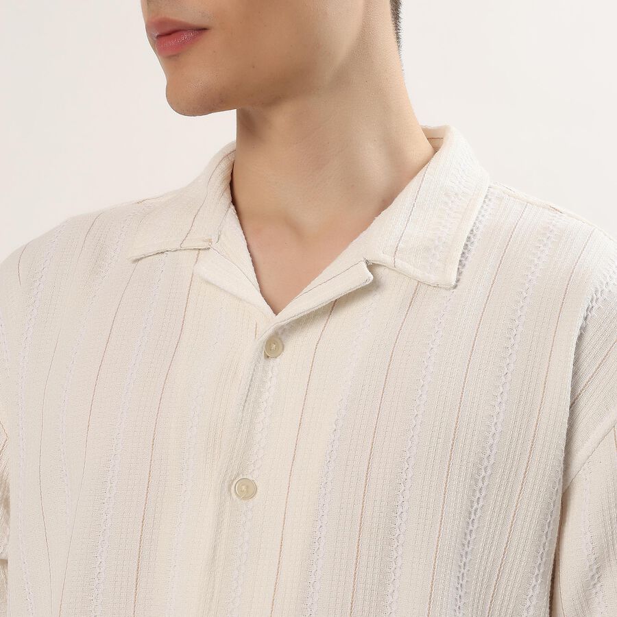Men's Off White Half Sleeve Cuban Collar Casual Shirt, Off White, large