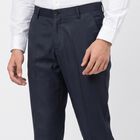 Men's Navy Blue Slim Fit Flat-Front Formal Trousers, Dark Blue, small