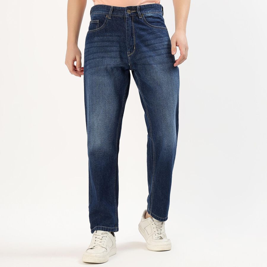 Men's Stonewashed Blue Straight Fit Jeans, Dark Blue, large image number null