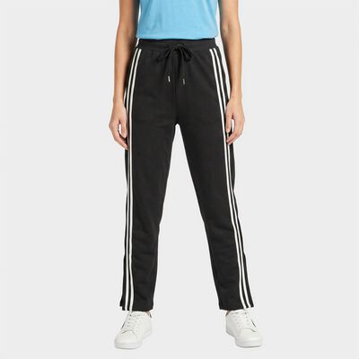 Women's Dark Grey Straight Fit Side-Striped Track Pants