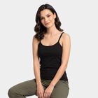 Women's Black Cotton Scoop Neck Camisole Slip, काला, small