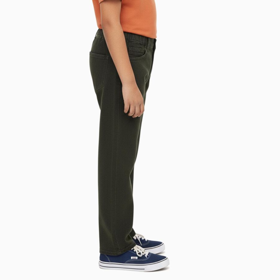 Boys' Deep Olive Relaxed Fit Elastic Waist Jeans, ओलिव, large image number null
